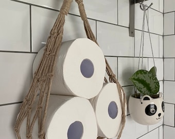 Taupe Macrame Toilet Roll Holder: Boho Bathroom Storage