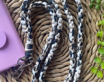 Animal Print Crossbody Phone Strap: Recycled T-Shirt Yarn With Universal Tether