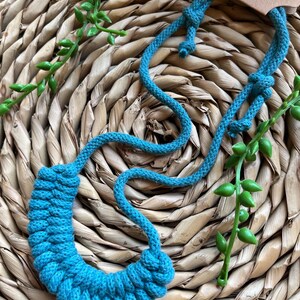 Teal Macrame Necklace: Adjustable Recycled Cotton Rope