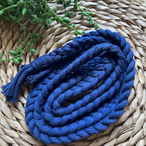 Navy Macrame Belt: Braided Recycled Cotton Waist Tie with Tassels