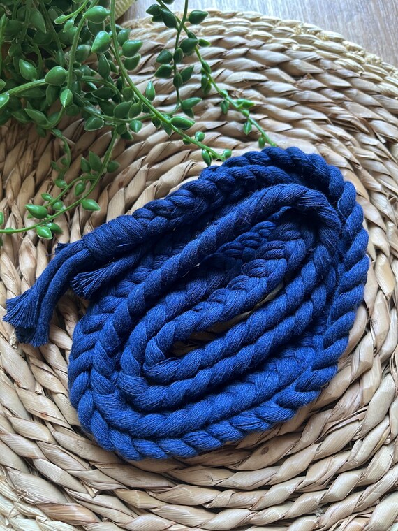 Navy Macrame Belt: Braided Recycled Cotton Waist Tie With 