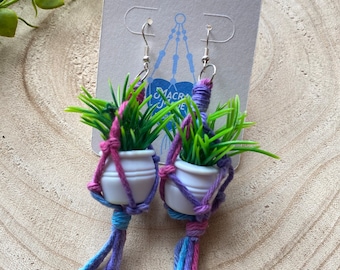 Purple plant hanger earrings, plant earrings UK, plant lover gift, plant gifts for her, houseplant gifts, plant mum gift, spring earrings