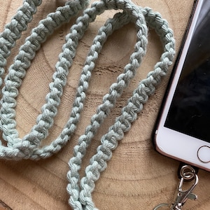 Handmade Pastel Green Phone Lanyard: Recycled Cotton Cord, Safety Break
