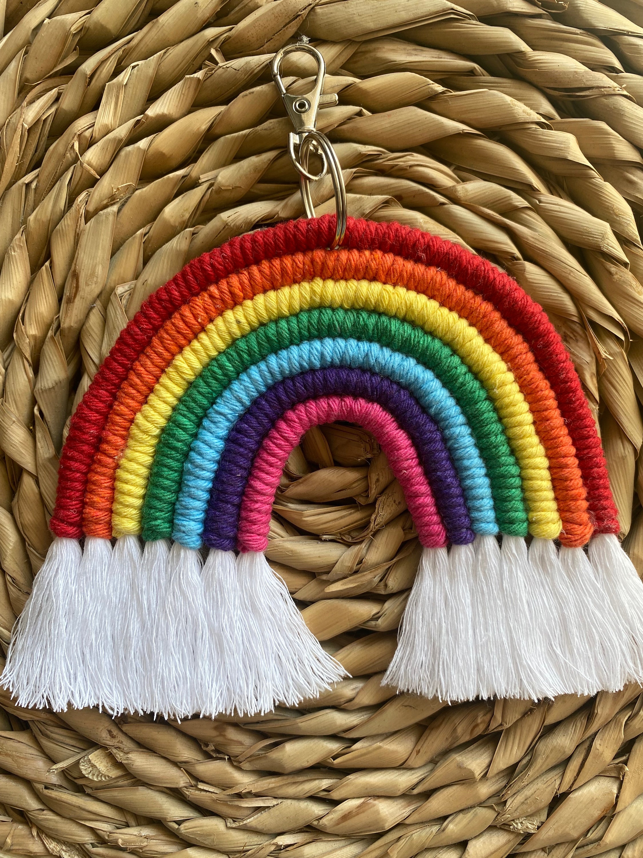 Macrame Rainbow Bag Charm: Oversized Keyring, Recycled Cotton
