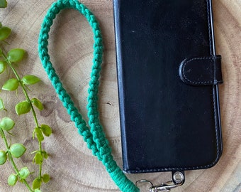 Handmade Green Phone Wristlet: Recycled Cotton Cord Phone Charm
