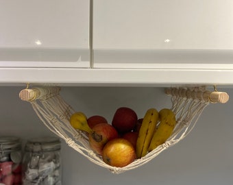 Natural fruit veg hammock, hanging produce storage basket, kitchen space saver, produce bag, hanging basket, under cabinet kitchen storage