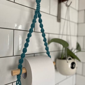 Teal Macrame Toilet Paper Holder: Nautical Bathroom Decor
