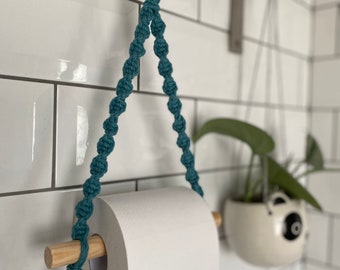 Macrame Toilet Paper Holder | Teal Blue Bathroom Accessories