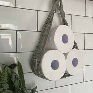 Porta rotolo di carta igienica Sage, amaca per carta igienica, contenitore per il bagno, arredamento boho per la casa, vita ecosostenibile, accessori per il bagno, appendiabiti in macramè