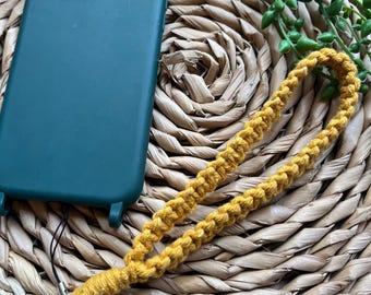 Yellow Macrame Phone Lanyard: Recycled Cotton Wristlet