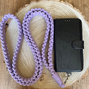 Purple Macrame Phone Strap: Braided Recycled Cotton Lanyard