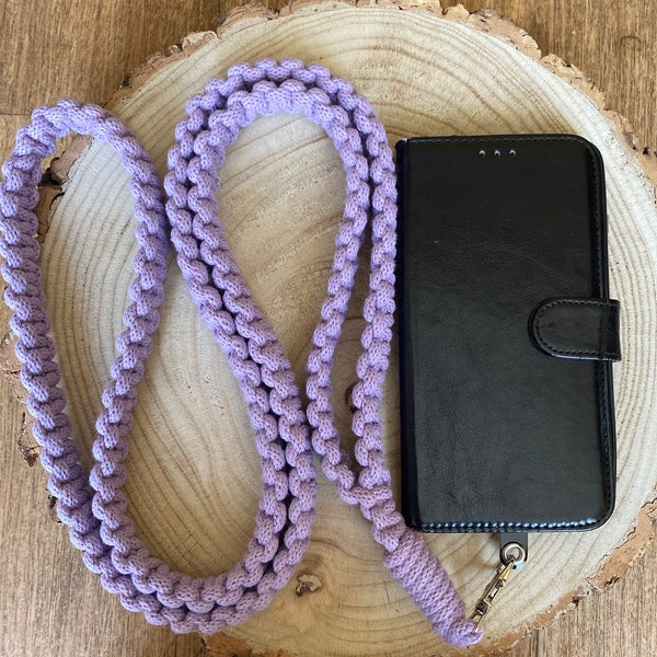 Purple macrame cross body phone strap, Phone tether,universal phone holder, phone chain, hands free phone accessories,mobile phone fashion