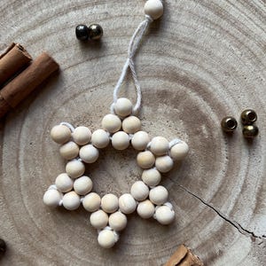 Wooden Star Hanging Ornament | Beaded Christmas Decoration | Boho Tree Decor