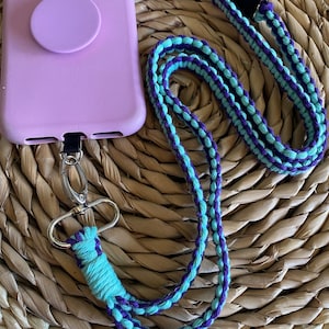 Purple Mint Macrame Phone Lanyard: Hands-Free Phone Tether
