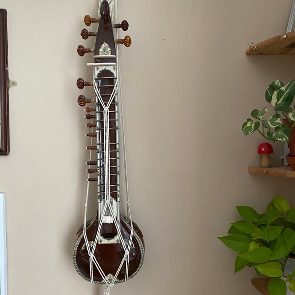 Natural macrame sitar hanger, music home decor, sitar strap, gifts for music lover, sitar wall hanger, unusual home decor, home decor boho