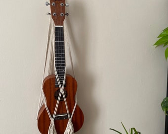 Fringed macrame ukulele hanger holder hook, music home decor, ukulele wall hanger strap mount, ukulele accessories, instrument wall art