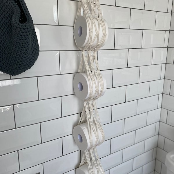 Handmade Macrame Toilet Roll Holder: Natural Cotton Bathroom Storage