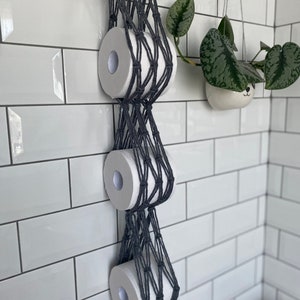 Grey Macrame Toilet Roll Holder: Handmade Bathroom Storage