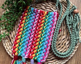 Rainbow Crossbody Adjustable Phone Holder Bag With Drawstring