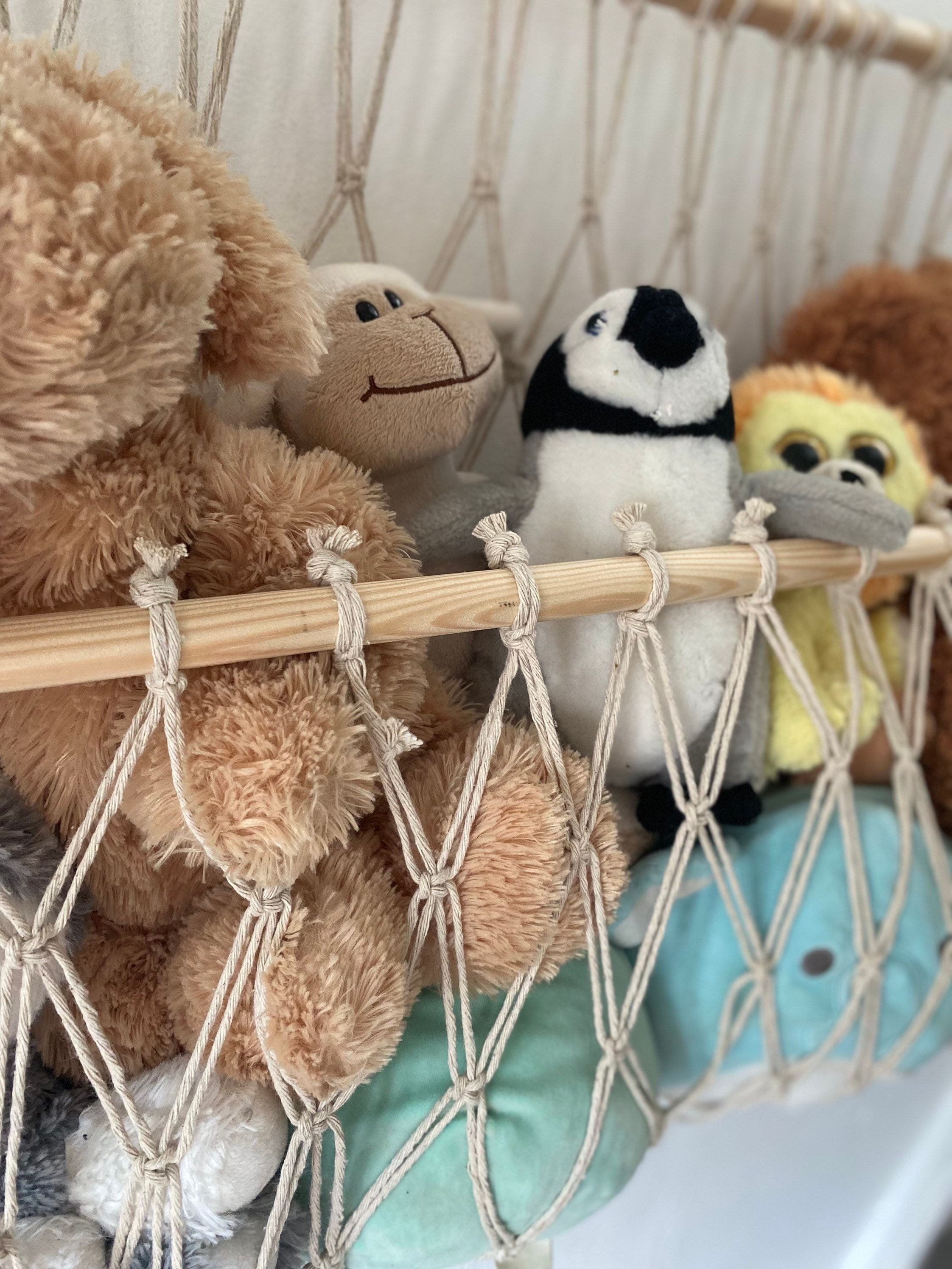 Hamac à Peluches En Macramé Fait Main - Rangement Décoratif Pour Chambre D'enfant 104x104x145 Cm