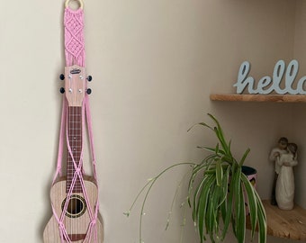 Pink Macrame Ukulele Hanger: Boho Music Room Decor