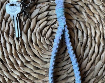Pastel Macrame Wristlet Keychain: Handmade Recycled Cotton Key Fob