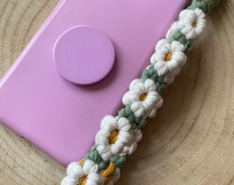 Handmade Daisy Chain Phone Charm: Recycled Cotton Wristlet Strap