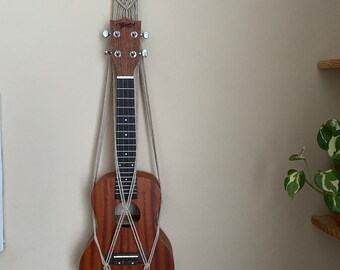 Taupe Macrame Ukulele Hanger: Boho Music Room Decor