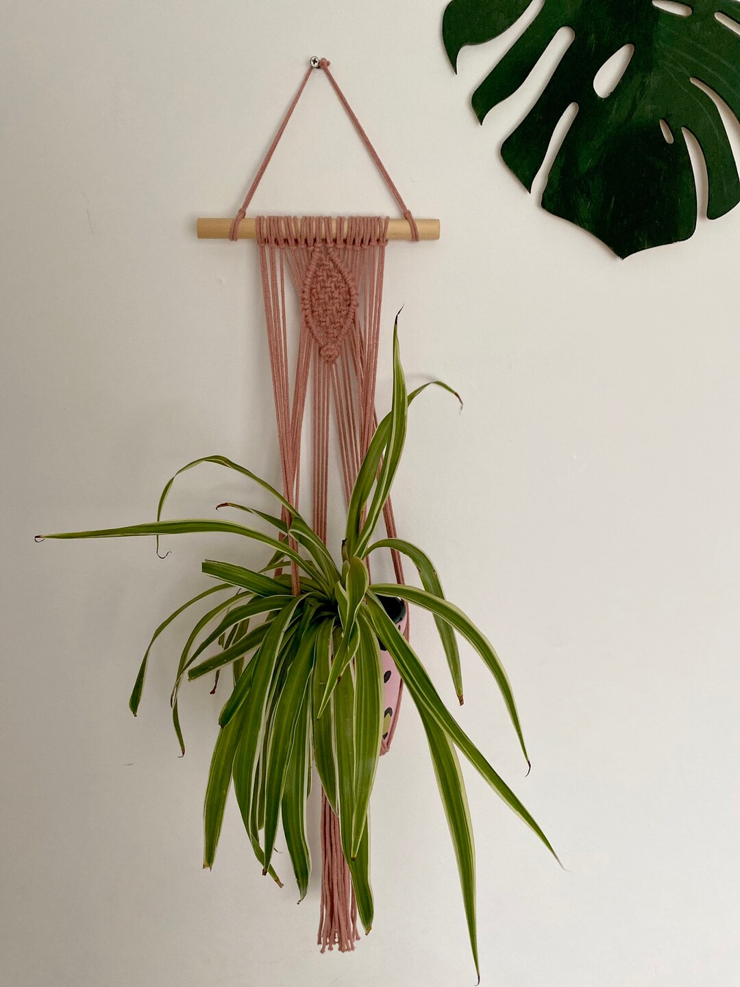 Blush Pink Plant Hanger, Macrame Wall Hanging, Plant Gift, Indoor Plant