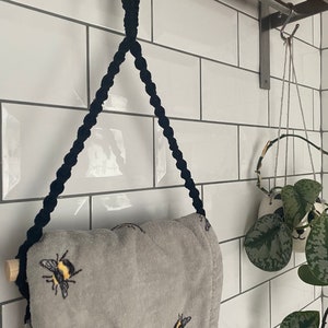 Black Macrame Hand Towel Holder: Recycled Cotton Bathroom Decor