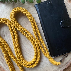 Senf Makramee Kreuzkörper Handyband, Handyband, Handykette, Freisprecheinrichtung, Handykette, Handykette, Textil Accessoire,