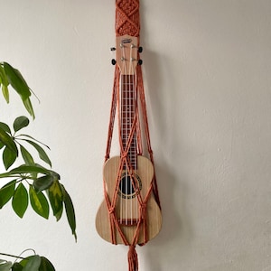 Chunky macrame ukulele hanger holder hook, music home decor, ukulele wall hanger strap mount, ukulele accessories, instrument wall art