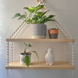 Macrame Plant Shelf: Tiered Hanging Rope Shelf, Bohemian Decor