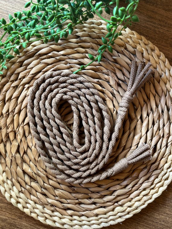 Brown Braided Macrame Belt: Recycled Cotton Tassel Tie - Etsy display picture 2