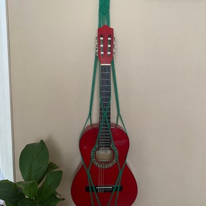 Green Macrame 3/4 Guitar Wall Mount: Boho Home Decor