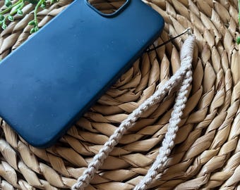 Taupe Handy Armband: Handgemachter Handy Anhänger aus recycelter Baumwolle