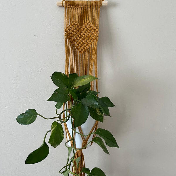 Support pour plante d'intérieur en macramé coeur moutarde, cadeau pour amateur de plantes, support de pot de plante à suspendre au mur d'intérieur, décoration bohème, accessoires pour plantes d'intérieur