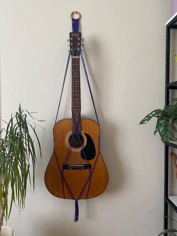 Correa de guitarra morada, soporte para guitarra, colgador de