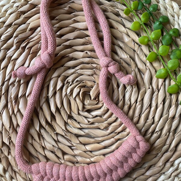 Chunky pink macrame woven necklace, boho necklace for women, eco friendly vegan gift for her, statement recycled jewelry gift for mum