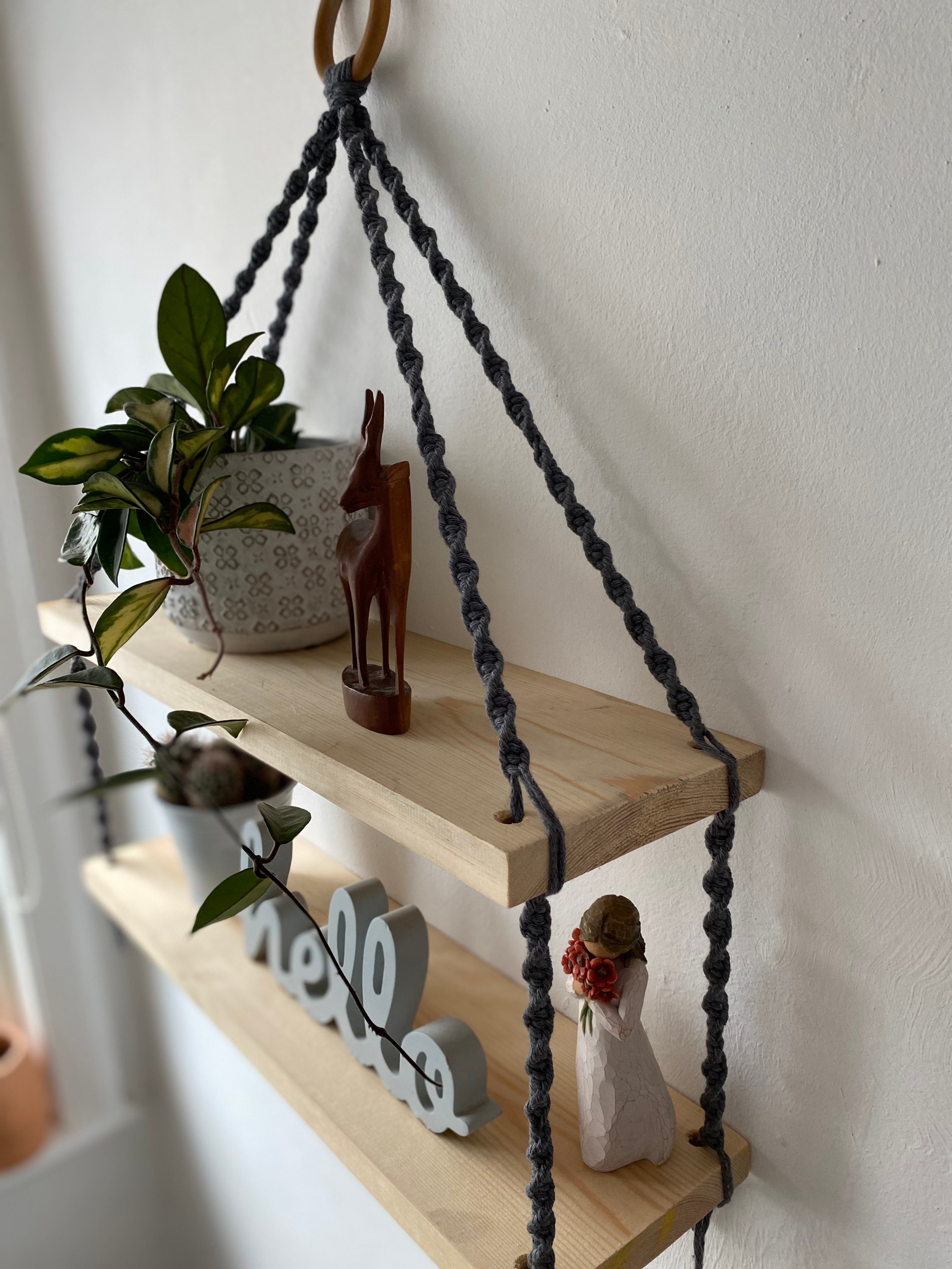 Mensola Angolare per Camera da Letto, Bagno, Soggiorno e Ufficio - Mensola Galleggiante in Legno Intrecciato * * Stile Bohémien Intrecciato a * * per Piante in Vaso e Cornici