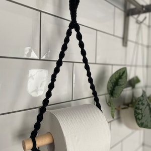 Black Macrame Toilet Paper Holder: Farmhouse Bathroom Decor