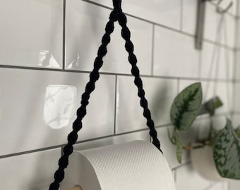 Black Macrame Toilet Paper Holder: Farmhouse Bathroom Decor