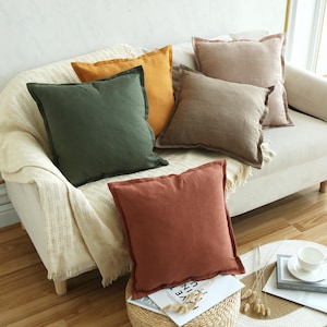 Natural Linen Pillow Cover with Flanges, Softened Flax Cushion Cover,Custom-Sized Shams,Chic Bedding,Wood Button,lumbar Pillow,Cushions