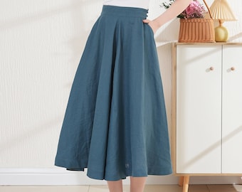 Boho skirt,  linen skirt  with pockets, a line skirt, flared skirt,retro skirt, long dress  ,summer dress  girlfriend gift