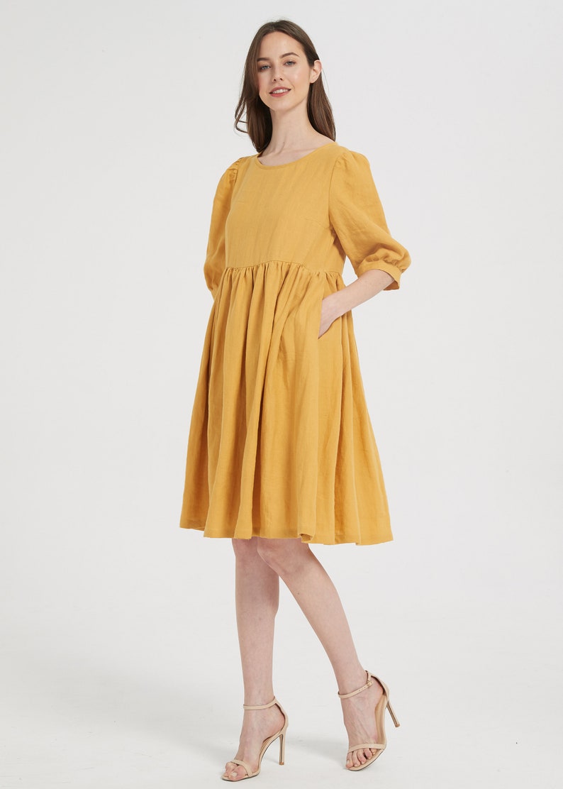 dress in Yellow,Long linen dress, Simple linen dress, Linen dress With Pockets, Customized Linen women dress Summer dress image 6