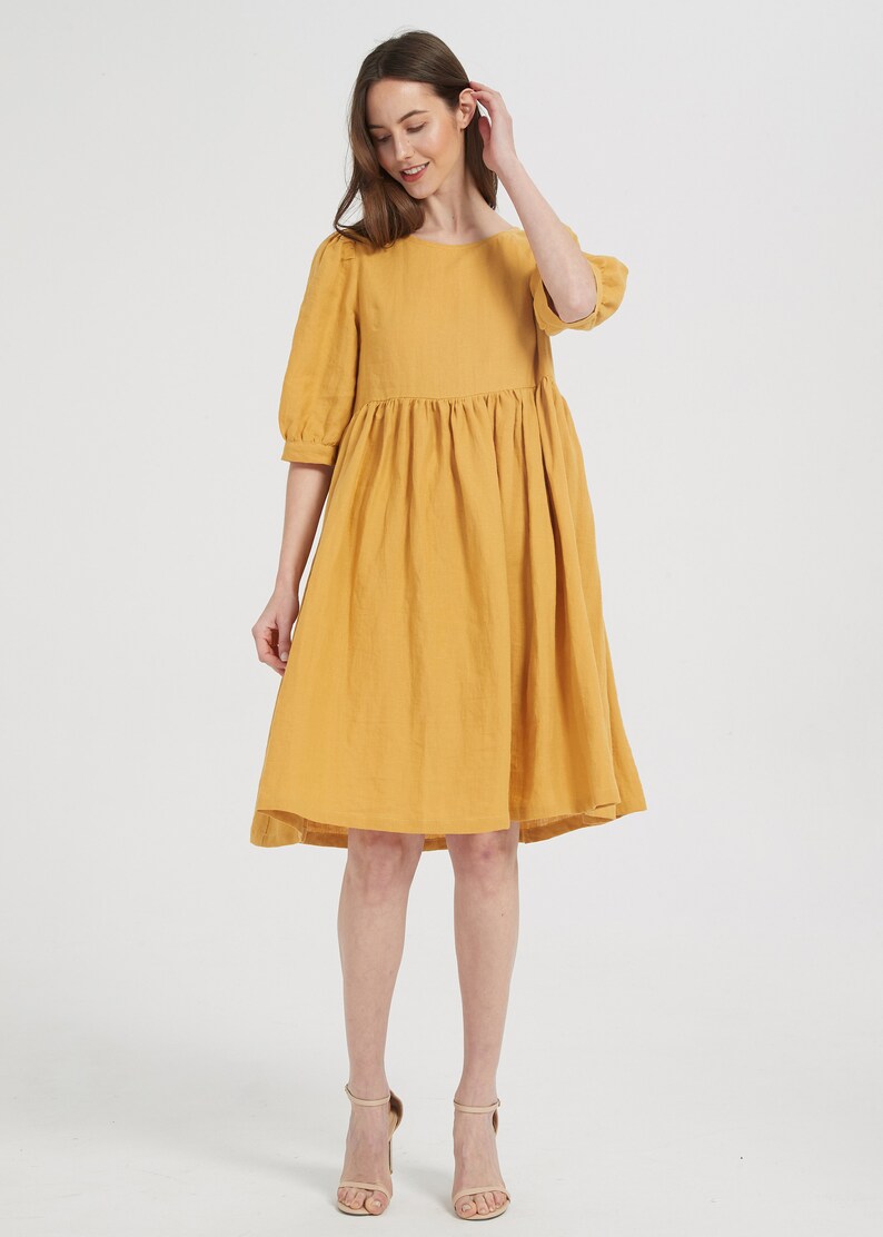 dress in Yellow,Long linen dress, Simple linen dress, Linen dress With Pockets, Customized Linen women dress Summer dress image 7