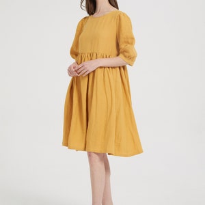 dress in Yellow,Long linen dress, Simple linen dress, Linen dress With Pockets, Customized Linen women dress Summer dress image 8