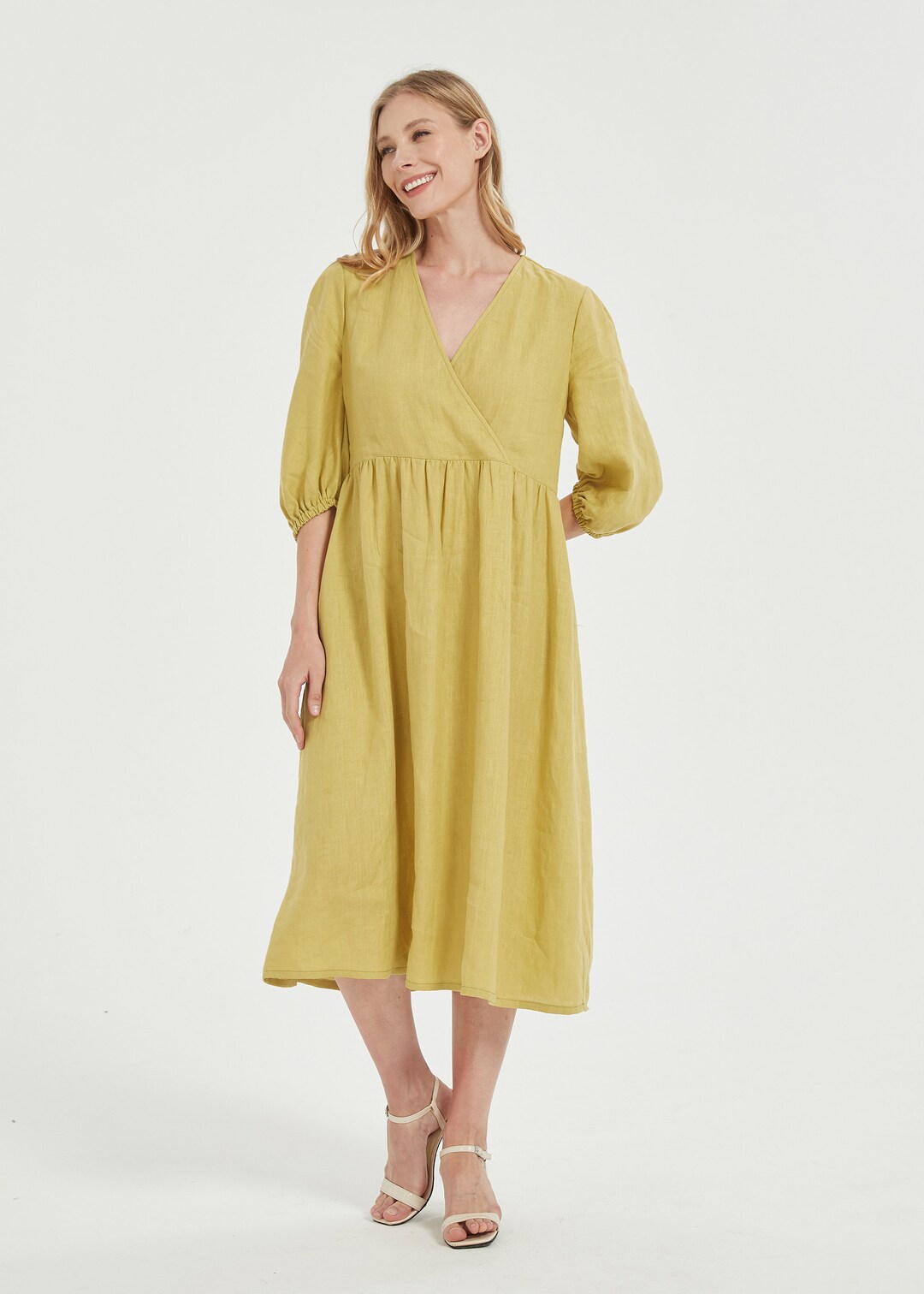 Deep V Neck Linen Dress,linen Summer Dress, Linen Tunic Dress, With ...