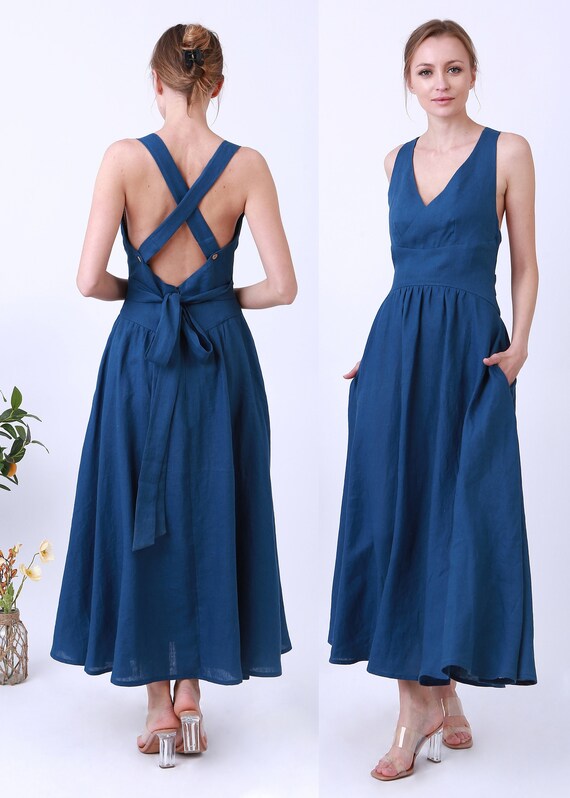 bridesmaid dresses pittsburgh pa Caroline Denim Halter Midi Dress / Indigo Blue | MESHKI
