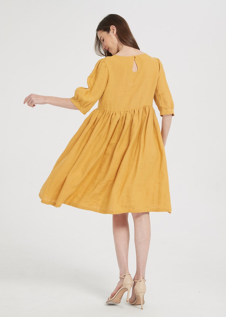 dress in Yellow,Long linen dress, Simple linen dress, Linen dress With Pockets, Customized Linen women dress Summer dress image 3